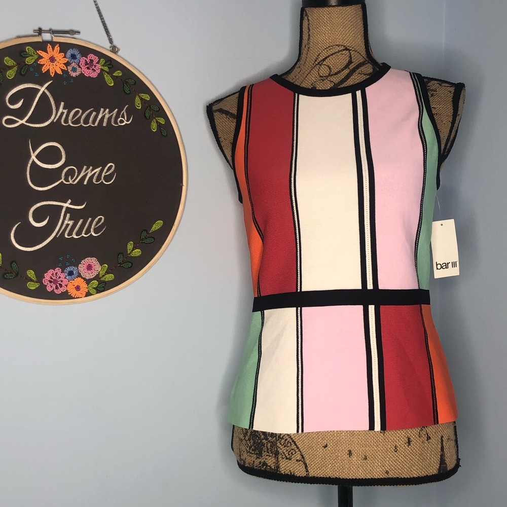 Bar III New Knit Tank Block Multi colored Sz M